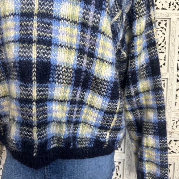 Paul Harris Design Plaid Blue Mohair Blend Fuzzy Grandpa Sweater Sz XL - Picture 3 of 7